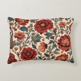 Blommönstret vintage Red Prydnadskudde