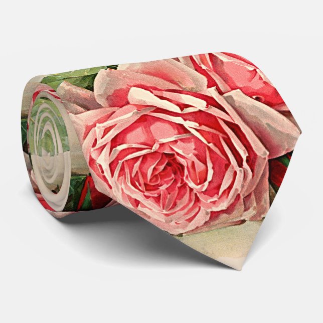 Blommönstret vintage Rosa ros Slips (Rullad)