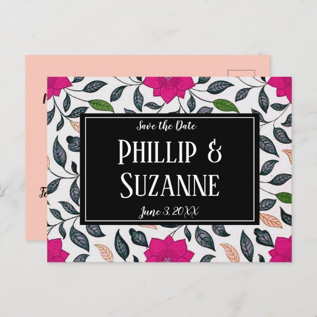 Blommönstret vintage Rosa Spara datum Meddelande Vykort (Fram/baksida)