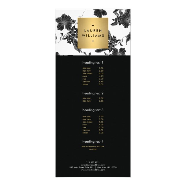 Blommönstret vintage svart reklamkort (Framsidan)