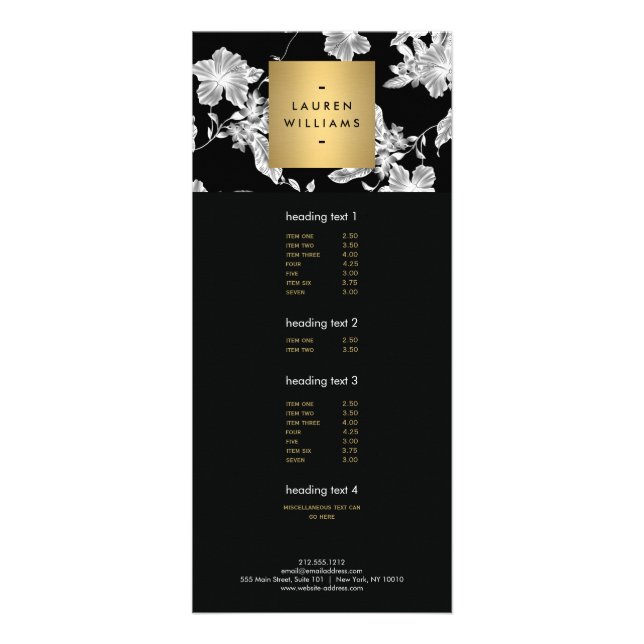 Blommönstret vintage svartvitt reklamkort (Framsidan)