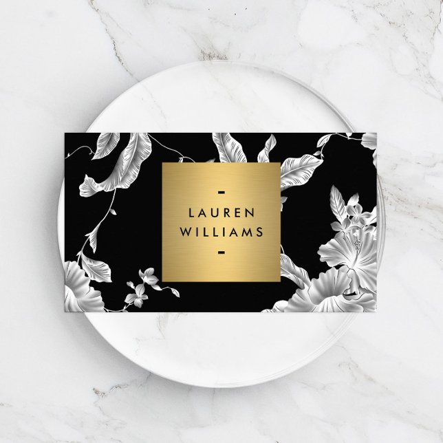 Blommönstret vintage svartvitt visitkort (Skapare uppladdad)