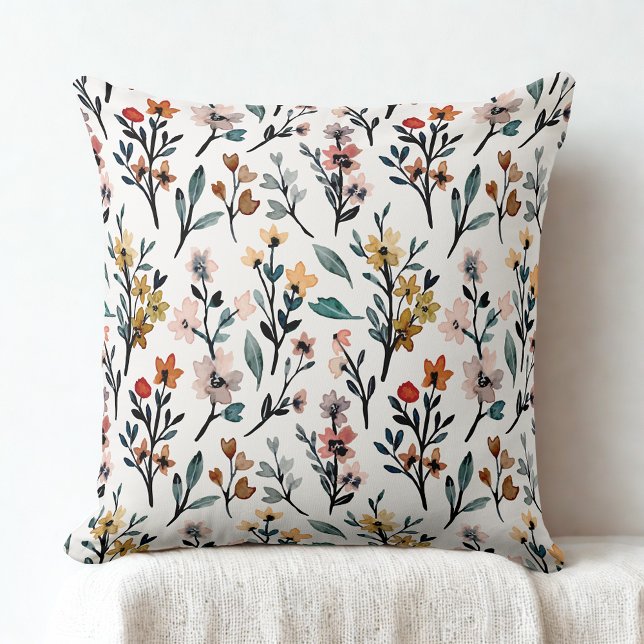 blommönstret vintage vattenfärgsvisblommor kudde (Skapare uppladdad)