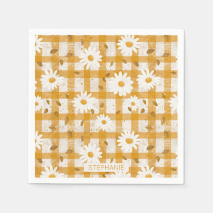 Blommönstret Vit Daisy om Gult Gingham (2) Pappersservett