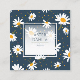 Blommönstret Vit Daisy punkt i klassisk marin Gult Fyrkantigt Visitkort