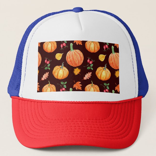 Blommönstret Watercolor Autumn Pumpkin Keps (Framsida)