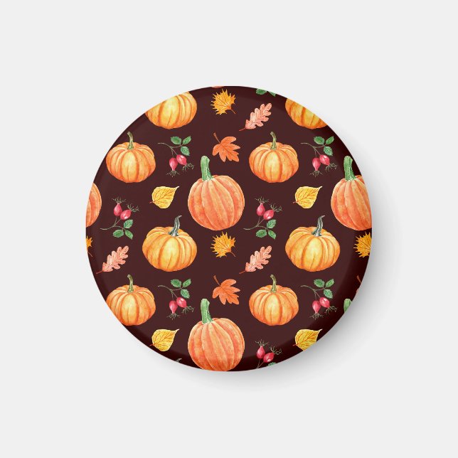 Blommönstret Watercolor Autumn Pumpkin Magnet (Framsidan)