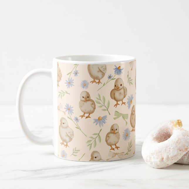 Blommönstret Watercolor Baby Chick - Cream Kaffemugg (Med munk)