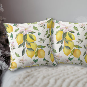 Blommönstret Watercolor Lemon Fruit Kudde