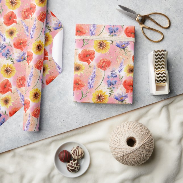 Blommönstret Watercolor Provence Wildblommor Presentpapper (Hantverk)