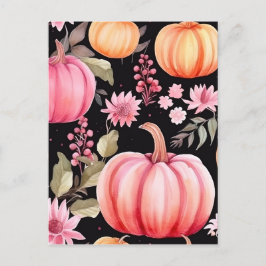 Blommönstret Watercolor Rosa Pumpkin Helg Vykort