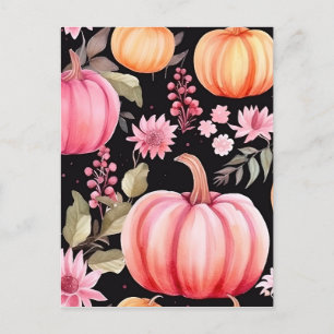 Blommönstret Watercolor Rosa Pumpkin Helg Vykort