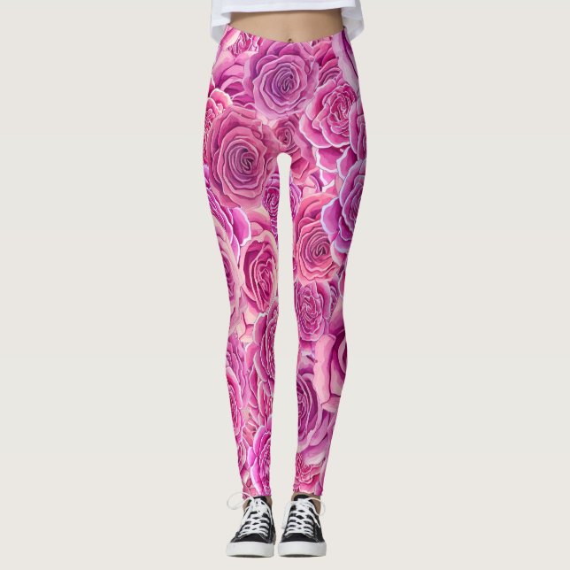 Blommönstret Watercolor Rosa Violet Ro Leggings (Framsida)