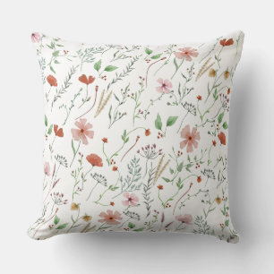 Blommönstret Wildblommor vattencolor boho vintage Kudde
