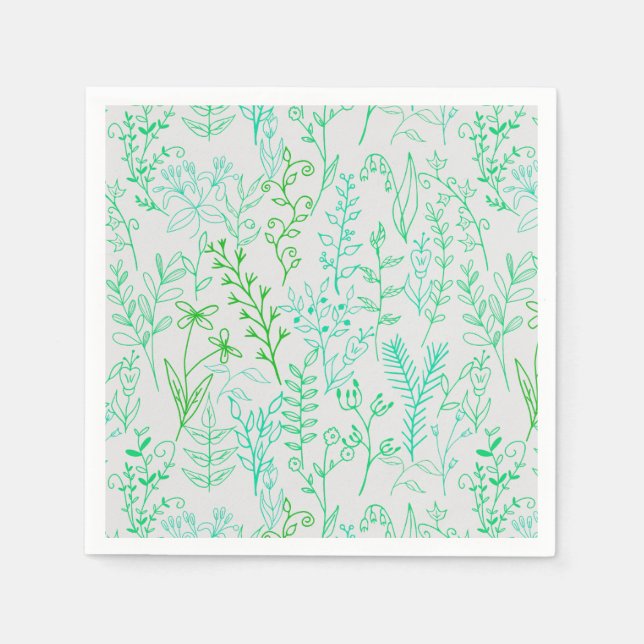 Blommönstrets klassiska Grönt-ton A02.b Benvit Pappersservett (Framsidan)