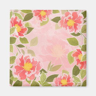 Blommönstrets rosa och korallbakgrund magnet