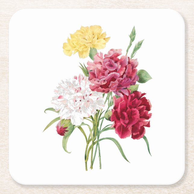 Blommor: A008 Carnation - Underlägg Papper Kvadrat (Framsidan)