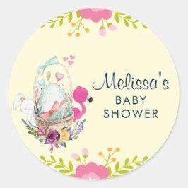 Blommor, Ägg, Flamingo Baby Shower Runt Klistermärke