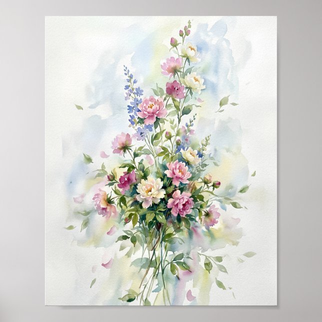 Blommor Akvarell Konst Målning Poster (Framsidan)