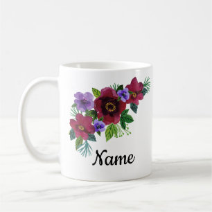 Blommor akvarell ljus romantisk blomsterkrans b kaffemugg