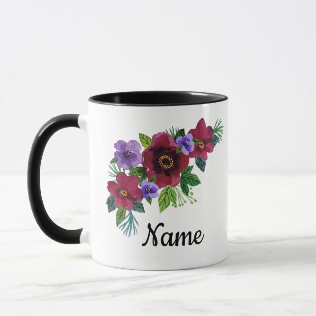 Blommor akvarell ljus romantisk blomsterkrans b mugg (Vänster)