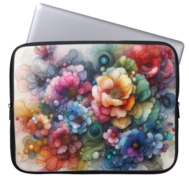 Blommor Alkoholbläck Laptop Fodral (Framsidan)
