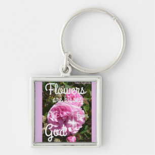 Blommor är Kisses från Guds inspirerande bärbara d Fyrkantig Silverfärgad Nyckelring