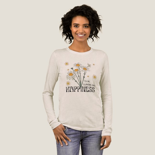 Blommor Är Lycka Retro Margareta  T Shirt (Hel framsida)