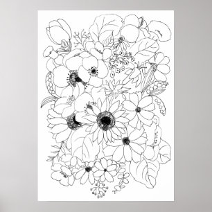 Blommor arrangemang linje teckning poster