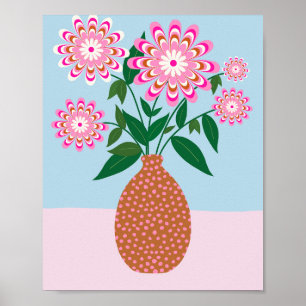 Blommor Arrangemanga i Vas Rosa och blå Blommigt Poster
