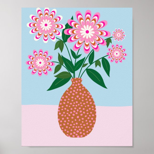 Blommor Arrangemanga i Vas Rosa och blå Blommigt Poster (Framsidan)