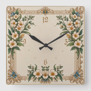 Blommor Art Deco Fyrkantig Klocka