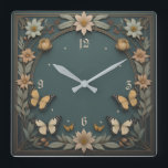 Blommor Art Deco Fyrkantig Klocka<br><div class="desc">Underbar klockdesign. Du kommer att kärlek det som andra. Du kan fritt använda den här designen för andra produkter som du gillar eller anpassa och lägga till texten. Följ mig för mer. Tack. Ha en trevlig dag.</div>