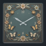 Blommor Art Deco Fyrkantig Klocka<br><div class="desc">Underbar klockdesign. Du kommer att kärlek det som andra. Du kan fritt använda den här designen för andra produkter som du gillar eller anpassa och lägga till texten. Följ mig för mer. Tack. Ha en trevlig dag.</div>