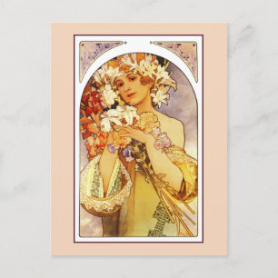 Blommor, Art nouveau Alphonse Alfons Mucha Vykort