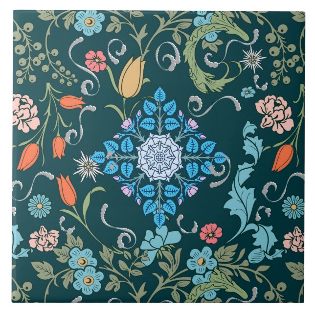 Blommor, art nouveau,William Morris stil Kakelplatta (Framsidan)