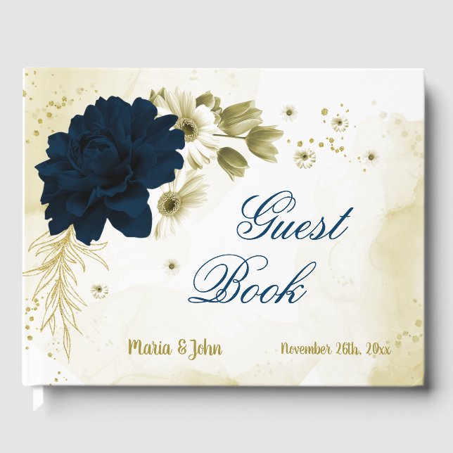 Blommor av blåfenad elfenben guld gästböcker (Framsida)