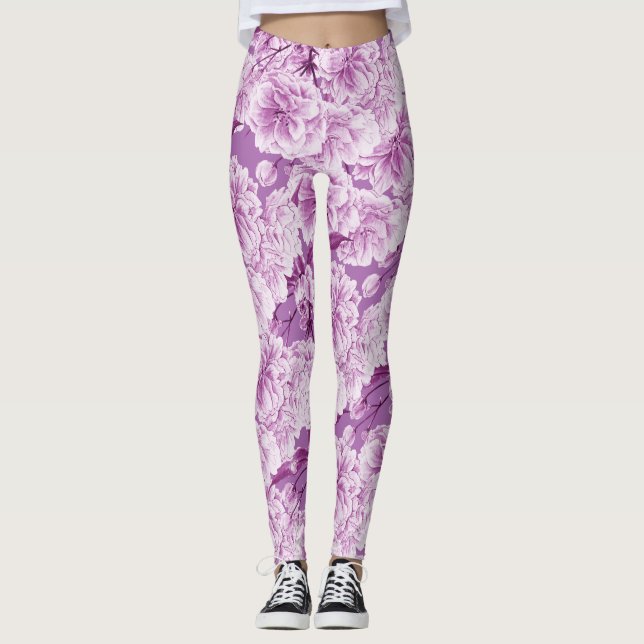 Blommor av blommar av lila dubbla leggings (Framsida)