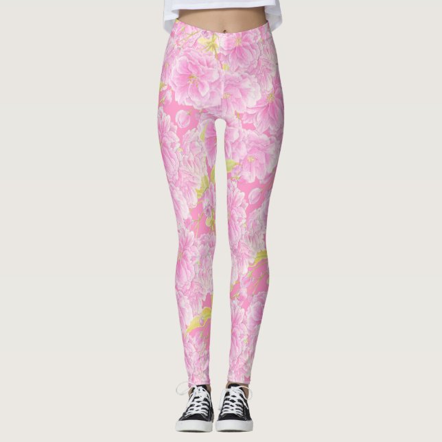 Blommor av blommar av rosa dubbla leggings (Framsida)