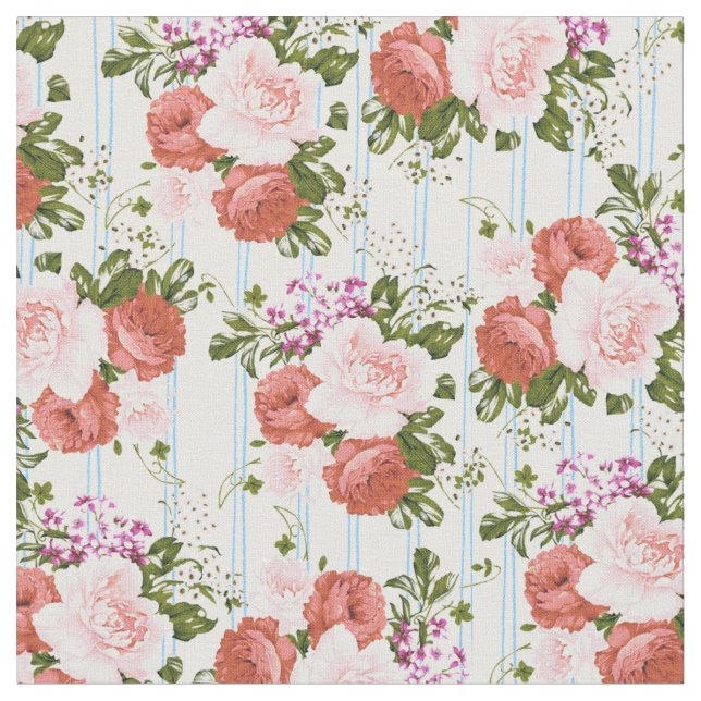 Blommor av bohemisk rosa ros pastellblå rand tyg (Närbild)
