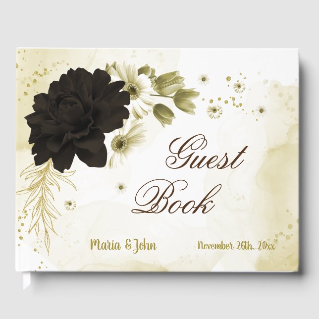Blommor av brun elfenben guld gästböcker (Framsida)