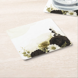 Blommor av brun elfenben guld underlägg papper kvadrat