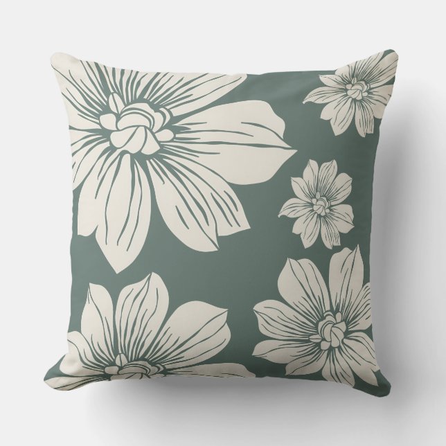 Blommor av Cream färgad Kudde (Framsida)