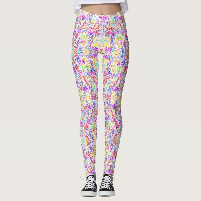 Blommor av färglös abstrakt mönster leggings (Framsida)