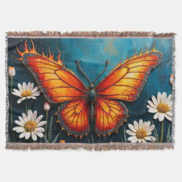 Blommor av fjärilstampi med levande orange insekt filt