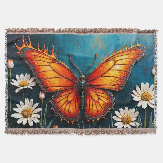 Blommor av fjärilstampi med levande orange insekt filt (Framsidan)