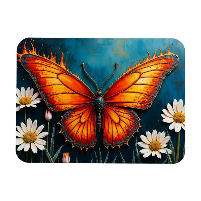 Blommor av fjärilstampi med levande orange insekt magnet (Horisontell)