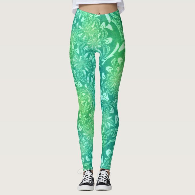 Blommor av grönt batik leggings (Framsida)