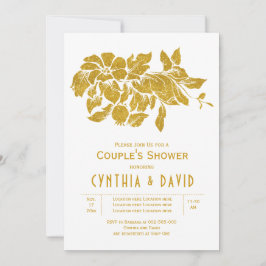 Blommor av guld glitter blommigt bröllop par dusch inbjudningar