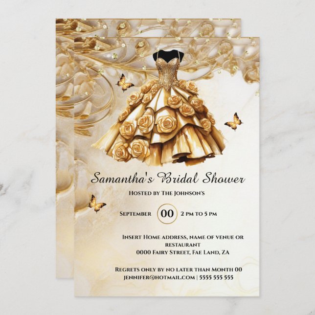 Blommor av guld-ro som ska användas som möhippa inbjudningar (Fram/baksida)